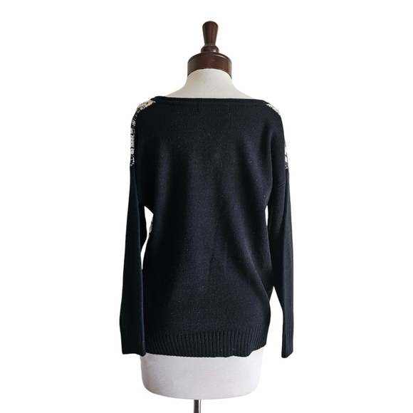 Lumiere Geometric Knit Sweater – Black & Cream – Size M – Acrylic – NWT - Picture 3 of 4